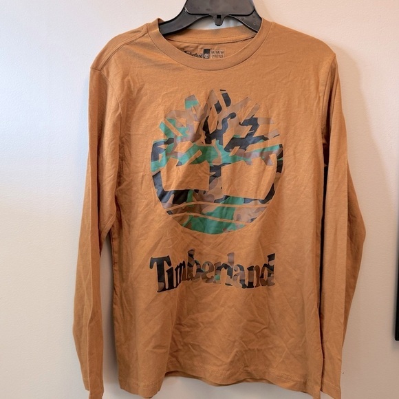 Timberland Brown Long Sleeve Logo T Shirt Cotton Casual Crew Neck L14/16 - Picture 6 of 9